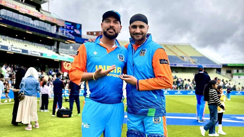X/Yuvraj Singh : India Champions captain Yuvraj Singh along with teammate Harbhajan Singh during World Championship of Legends 2024.